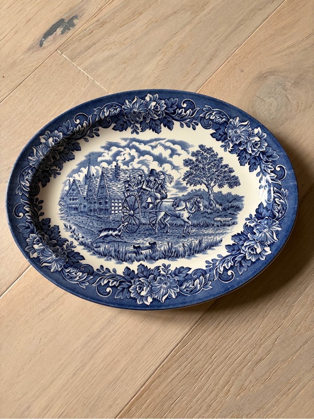 Vintage Blue and White Scenic Transferware Serving Platter - Classic Home Dining